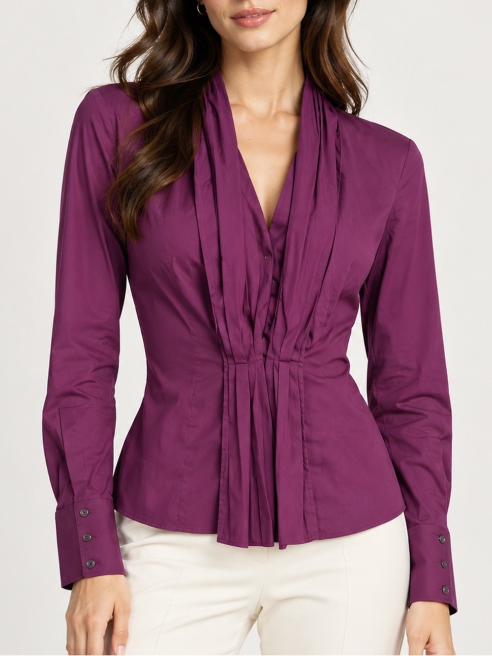 Ann Taylor Purple Pleated Tie Waist Button Front Blouse 0 Workwear Career Office